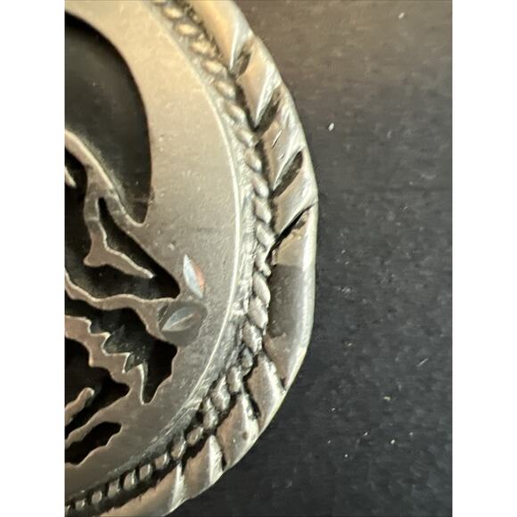 Vtg SSI western Buckle Wolf Howling At Moon Trucker Navajo Handcrafted USA - Picture 4 of 8